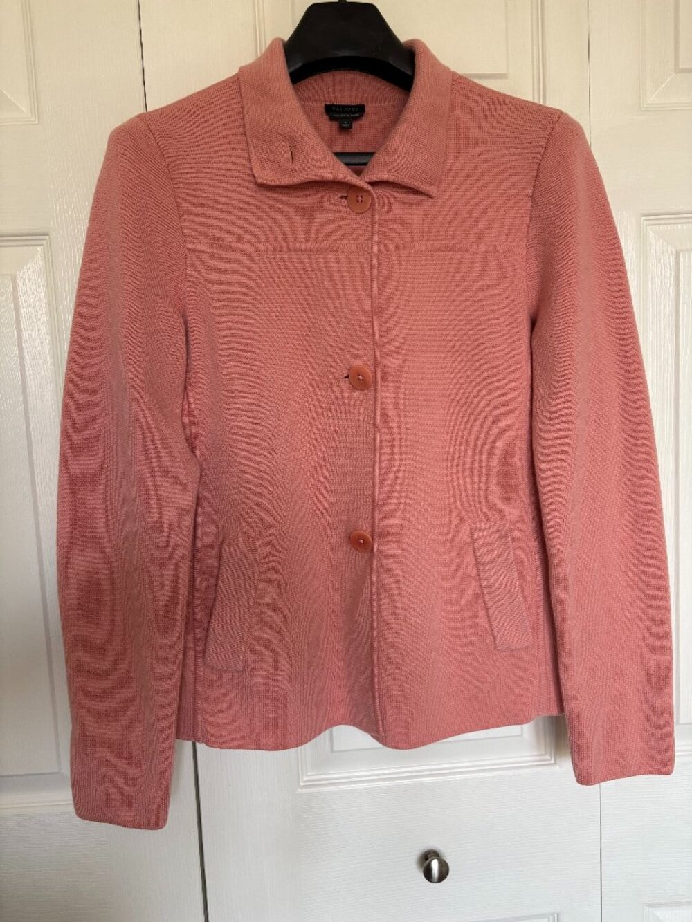 Talbots Coral Pink 100% Italian Merino Wool Sweater Jacket Size L